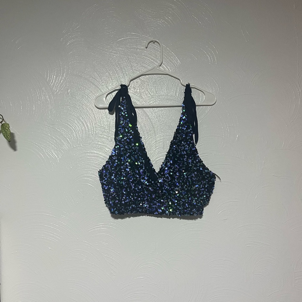 Intimately Free People Big Night Sequin Crop Top Bralette V-Neck Tie Strap XS - Picture 5 of 8